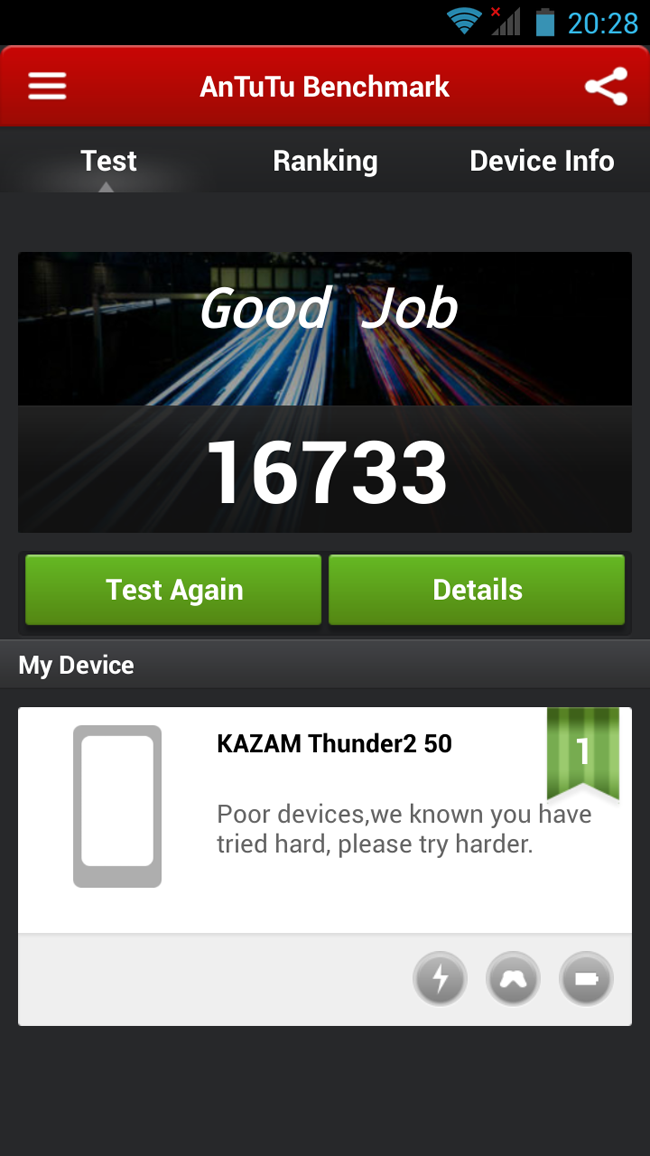 Resultado de AnTuTu del Kazam Thunder 2 5.0