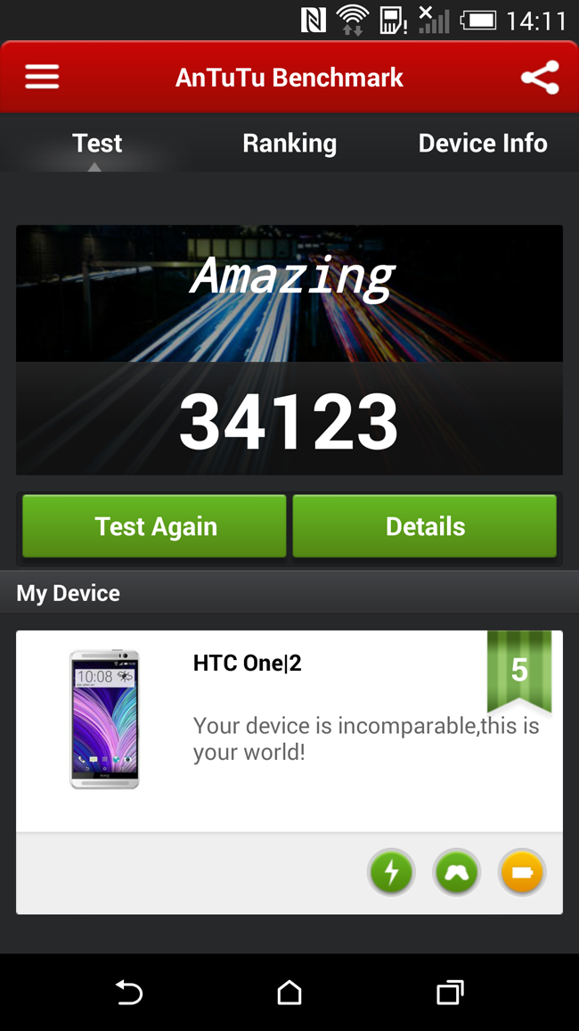 Resultado del HTC One M8 en AnTuTu