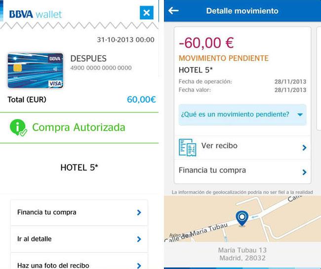 Interfaz de la app BBVA Wallet