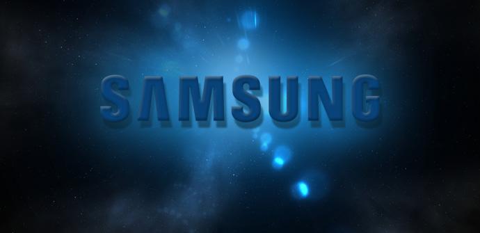 Logo de Samsung sobre fondo azul