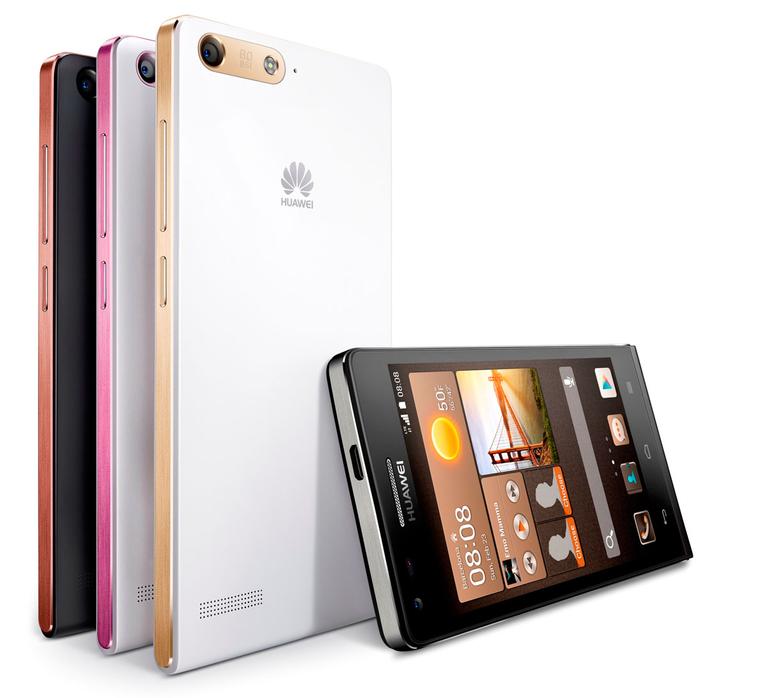 Huawei Ascend G6 en color negro, blanco, rosa y marrón