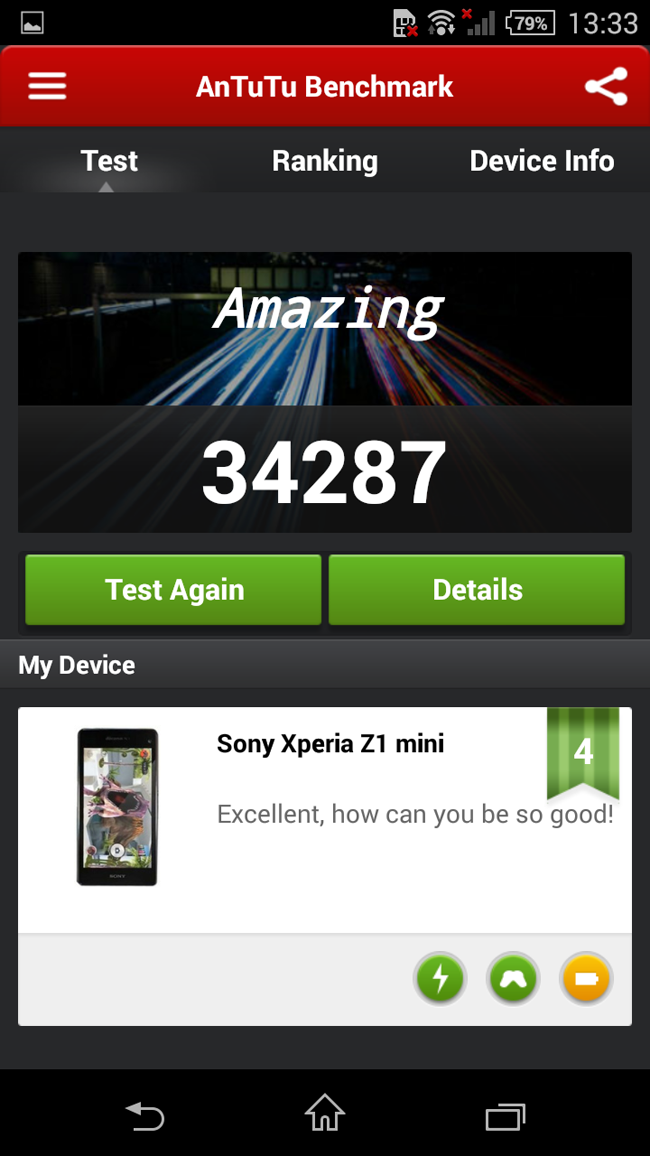 Resultado en AnTuTu del Sony Xperia Z1 Compact