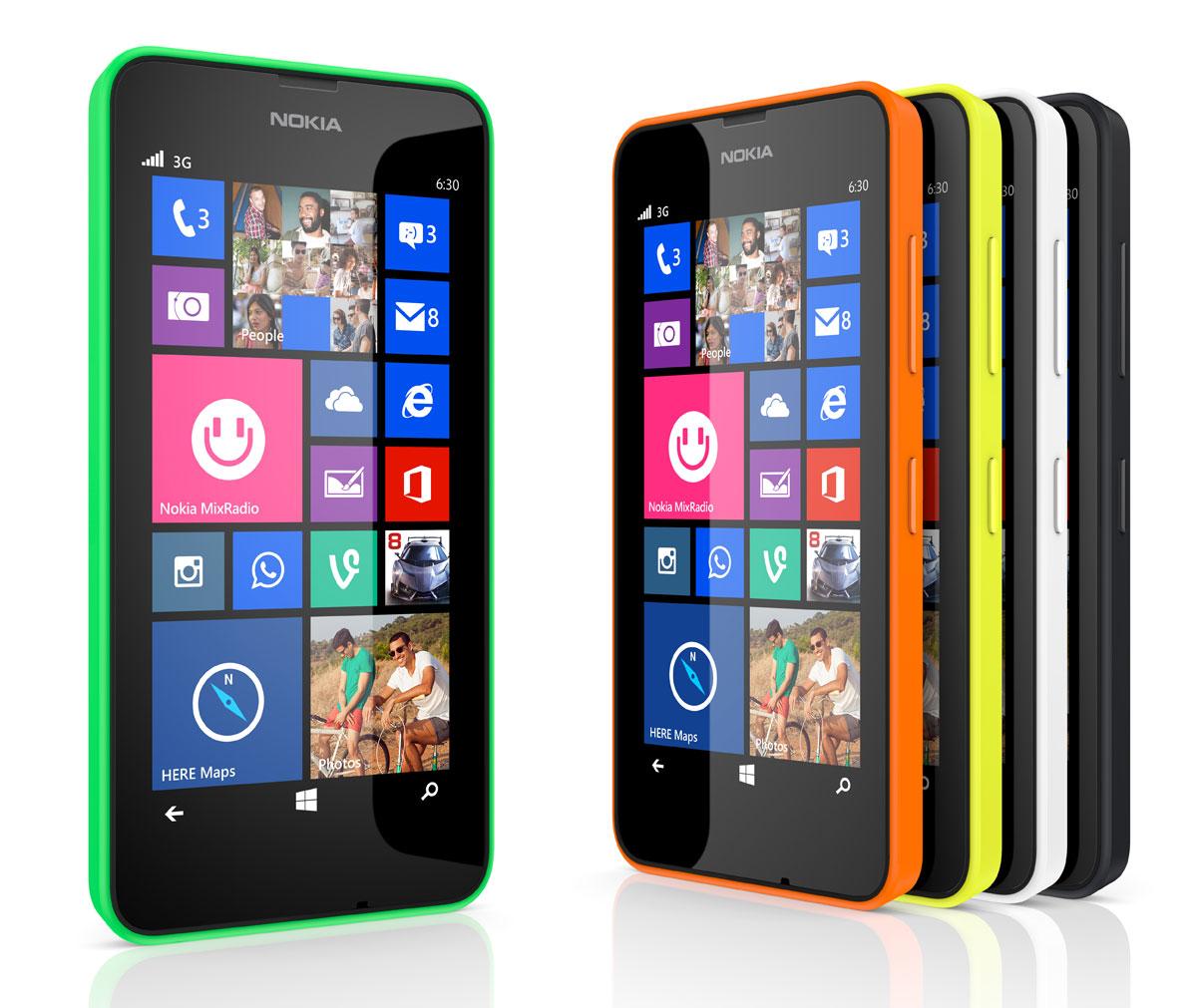 Nokia Lumia 630 en color negro, amarillo, rojo, verde y negro