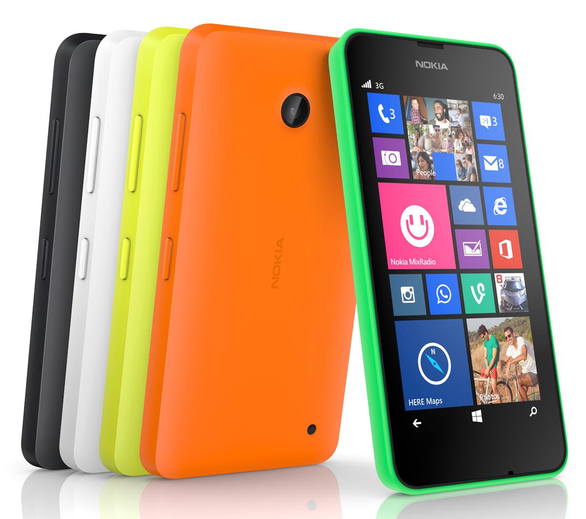 Nokia Lumia 630 en color verde y naranja