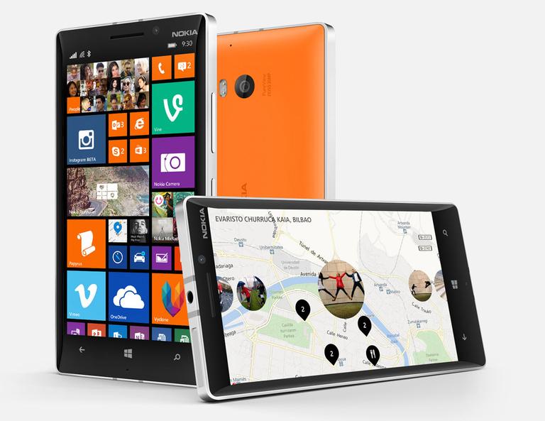 Nokia Lumia 930 vista frontal, trasera y mapas