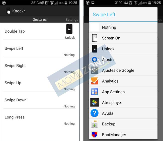 Interfaz de la app Knockr como Launch Motion del HTC One M8