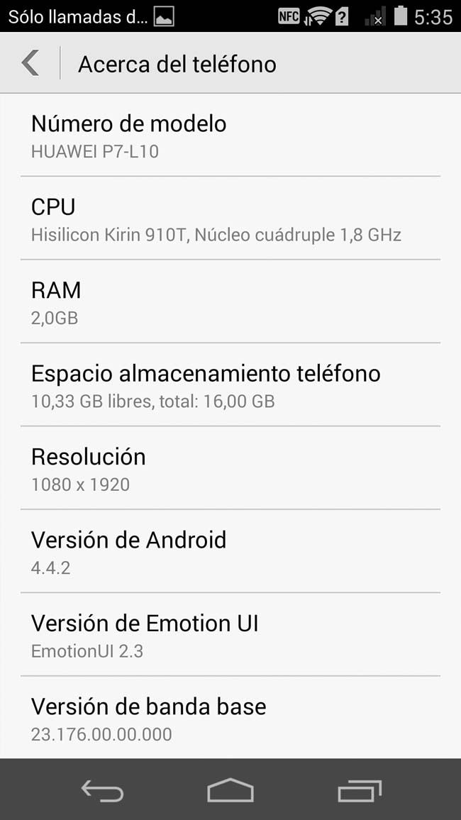 Información del sistema del Huawei Ascend P7