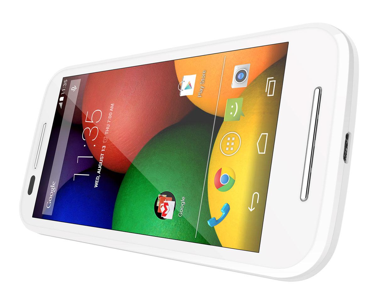 Motorola Moto E en color blanco vista apaisada