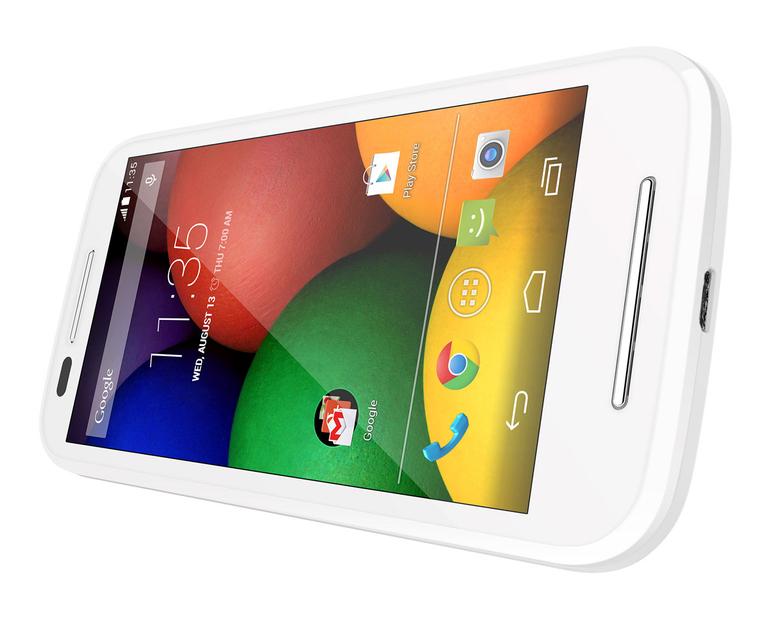 Motorola Moto E en color blanco vista apaisada