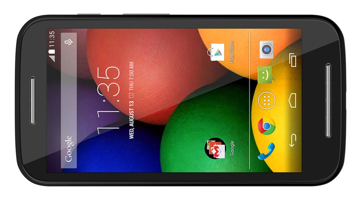Motorola Moto E en color negro vista apaisada