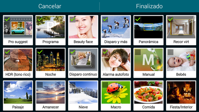 Modos disponibles en el Samsung Galaxy K Zoom