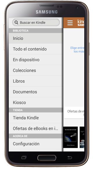 Menú Kindle para Samsung