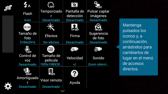 Opciones cámara del Samsung Galaxy K Zoom