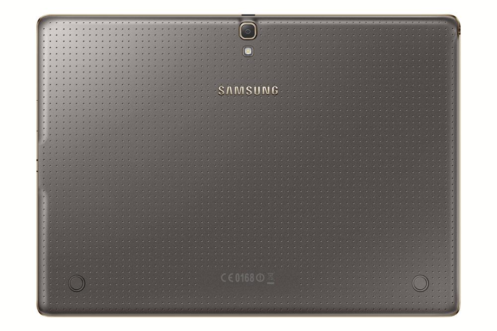 Samsung Galaxy Tab S en color marrón con bisel dorado