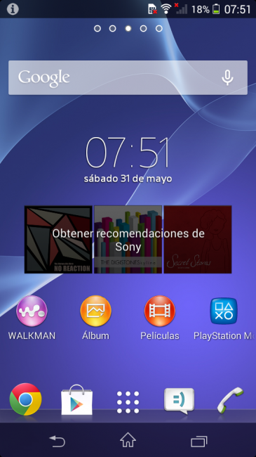 Escritorio del teléfono Sony Xperia M2