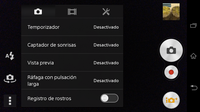 Interfaz de la cámara del Sony Xperia M2
