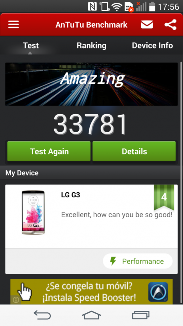 Restultado en AnTuTu del LG G3