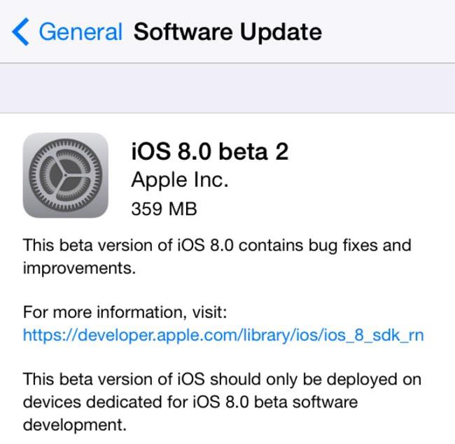 Actualizacion iOS 8 Beta 2
