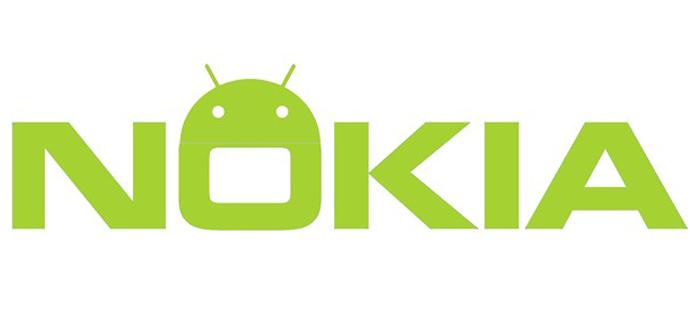 Nokia logo en verde y con robot android en la O