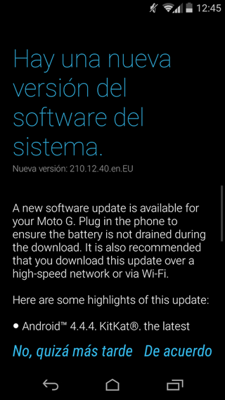 Actualziación Android 4.4.4 del Motorola Moto G