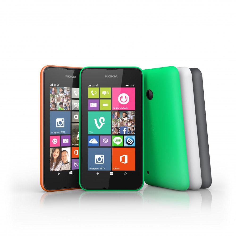 Nokia Lumia 530 en color verde, rojo y blanco