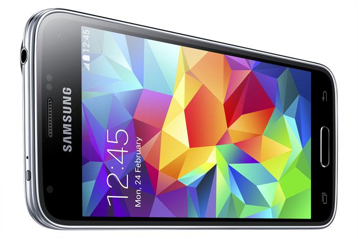 Samsung Galaxy S5 Mini de color negro, vista apaisada