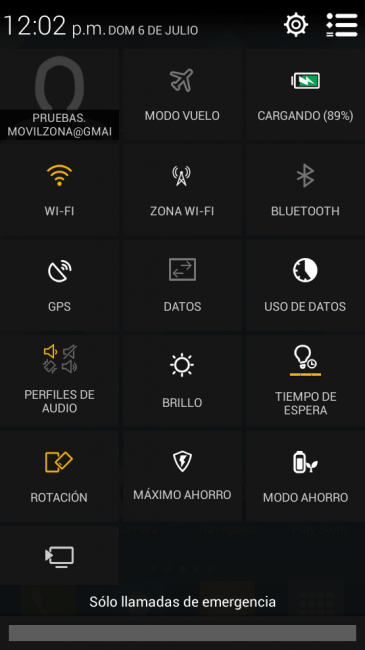 Barra de accesos rápidos del Alcatel OneTouch Pop C9