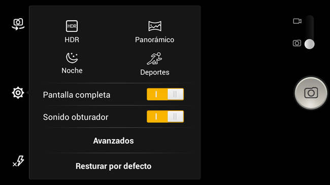 Interfaz de la cámara del Alcatel OneTouch Pop C9