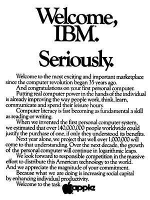 Anuncio de Apple sobre IBM en los años 80 con el lanzamiento del Apple II "Lisa".