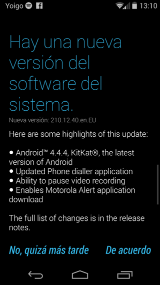Mejoras de Android 4.4.4 para el Motorola Moto G