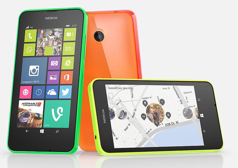 Nokia Lumia 635 4G en verde, naranja y amarillo