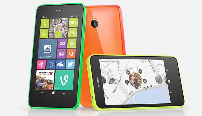 Nokia Lumia 635 en verde, naranja y amarillo