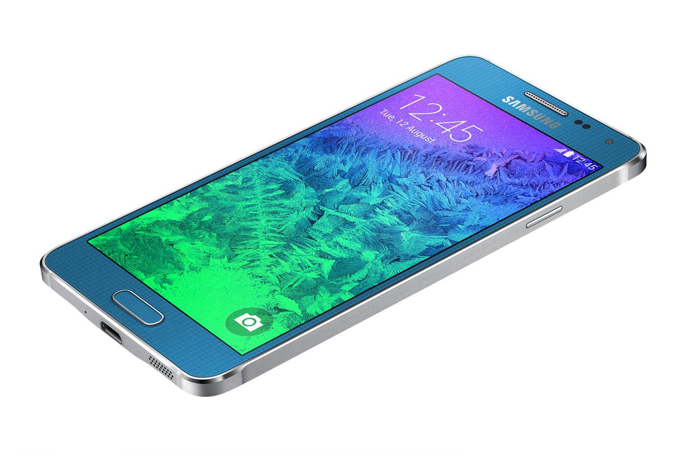 Samsung Galaxy Alpha en color azul vista superior