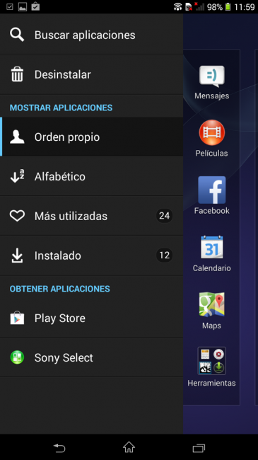 Apps del Sony Xperia T2 Ultra