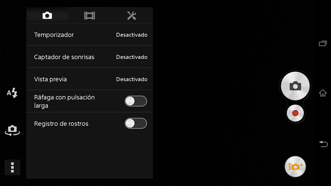 Interfaz cámara del Sony Xperia T2 Ultra