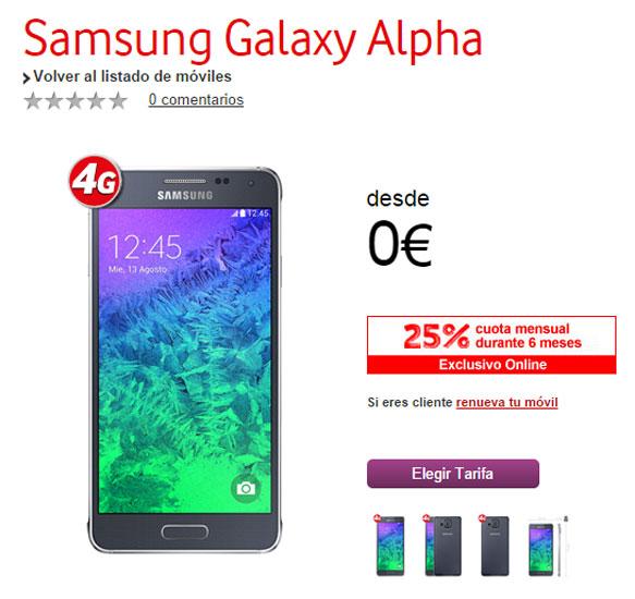 Precios del Samsung Galaxy Alpha con Vodafone