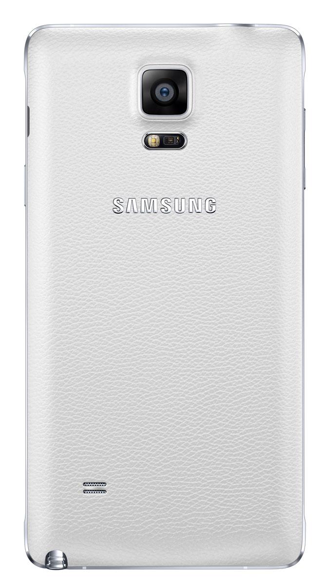 Samsung Galaxy Note 4 en color blanco visto por detrás