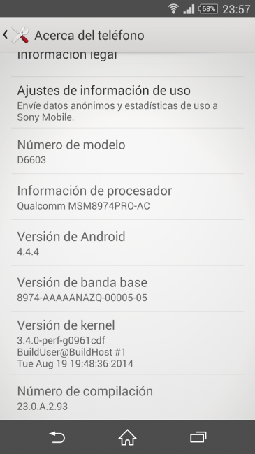 Sistema del Sony Xperia Z3