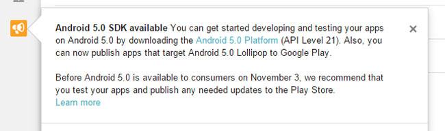 Disponibilidad de Android 5.0