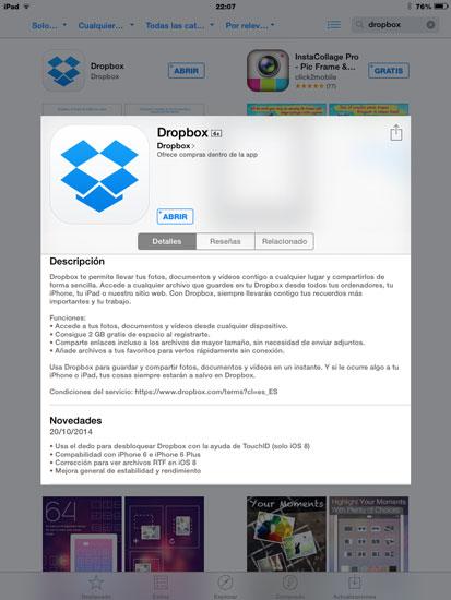 Dropbox con soporte para Touch ID