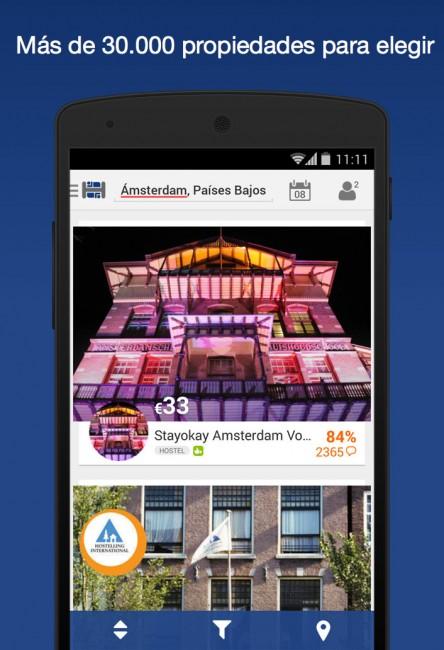 Hostelworld pantalla de la app