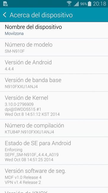 Sistema Samsung Galaxy Note 4