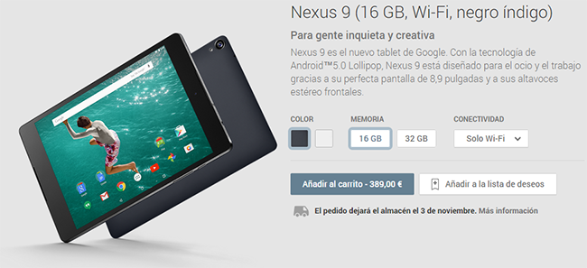 Nexus 9 en Google Play