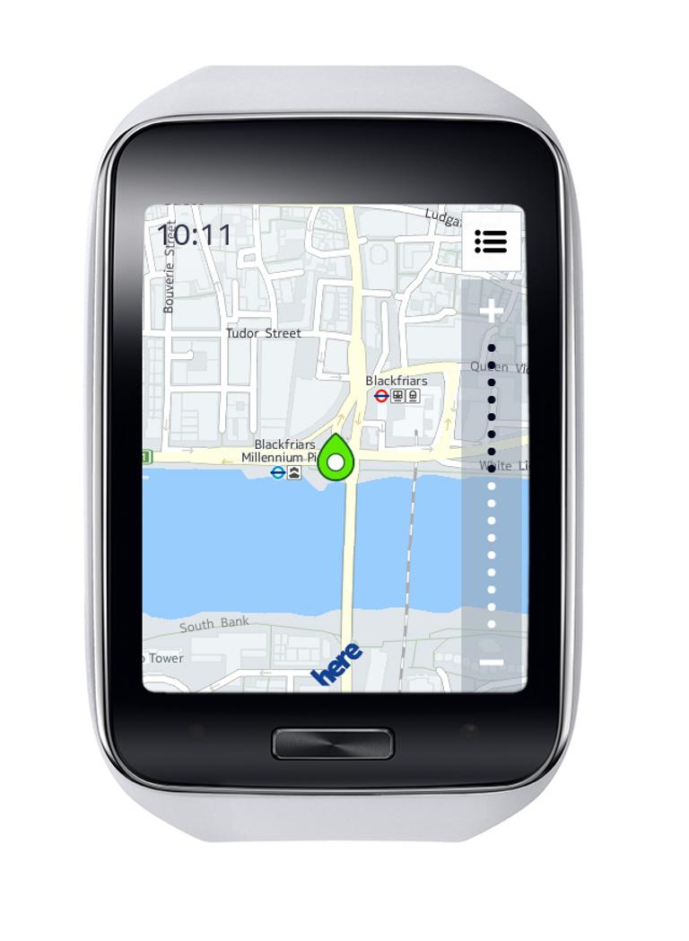 Samsung Gear S con mapas en pantalla