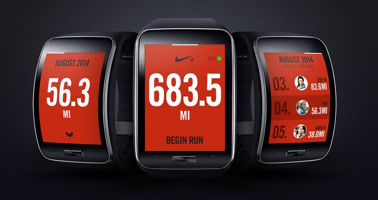 Samsung Gear S con la aplicación de Nike en la pantalla