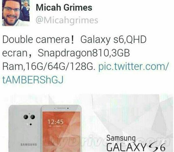 Informacion en Twitter sobre el Samsung Galaxy S6