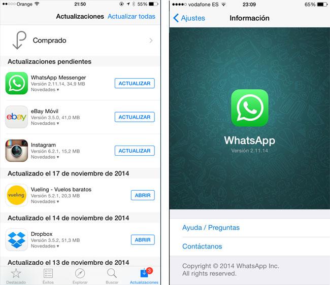 Nueva version de WhatsApp para iPhone 6