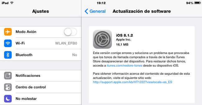 Actualización Apple iOS 8.1.2