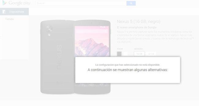 Stock del Nexus 5 en Google Play