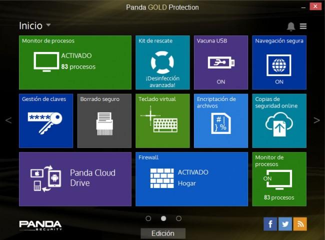 Opciones de pantalla de Panda Gold 2015